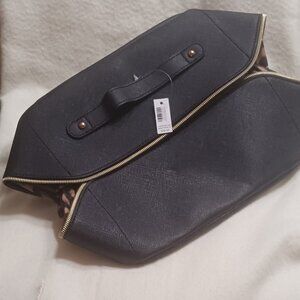 NWT Chico's Travel Case Black With Goldtone Zipper Closure and Leopard Print